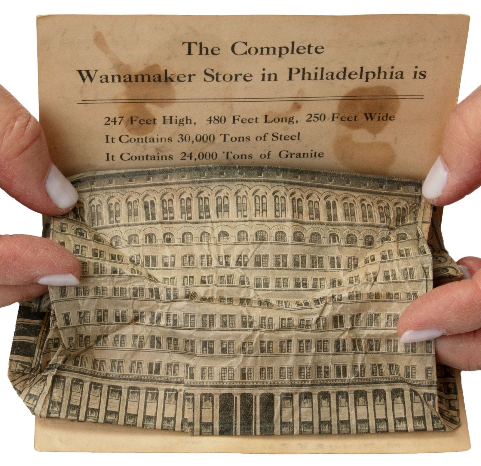 Wanamaker Store, Philadelphia, Pa., [ca. 1910]. 3• x 5• x3•”.