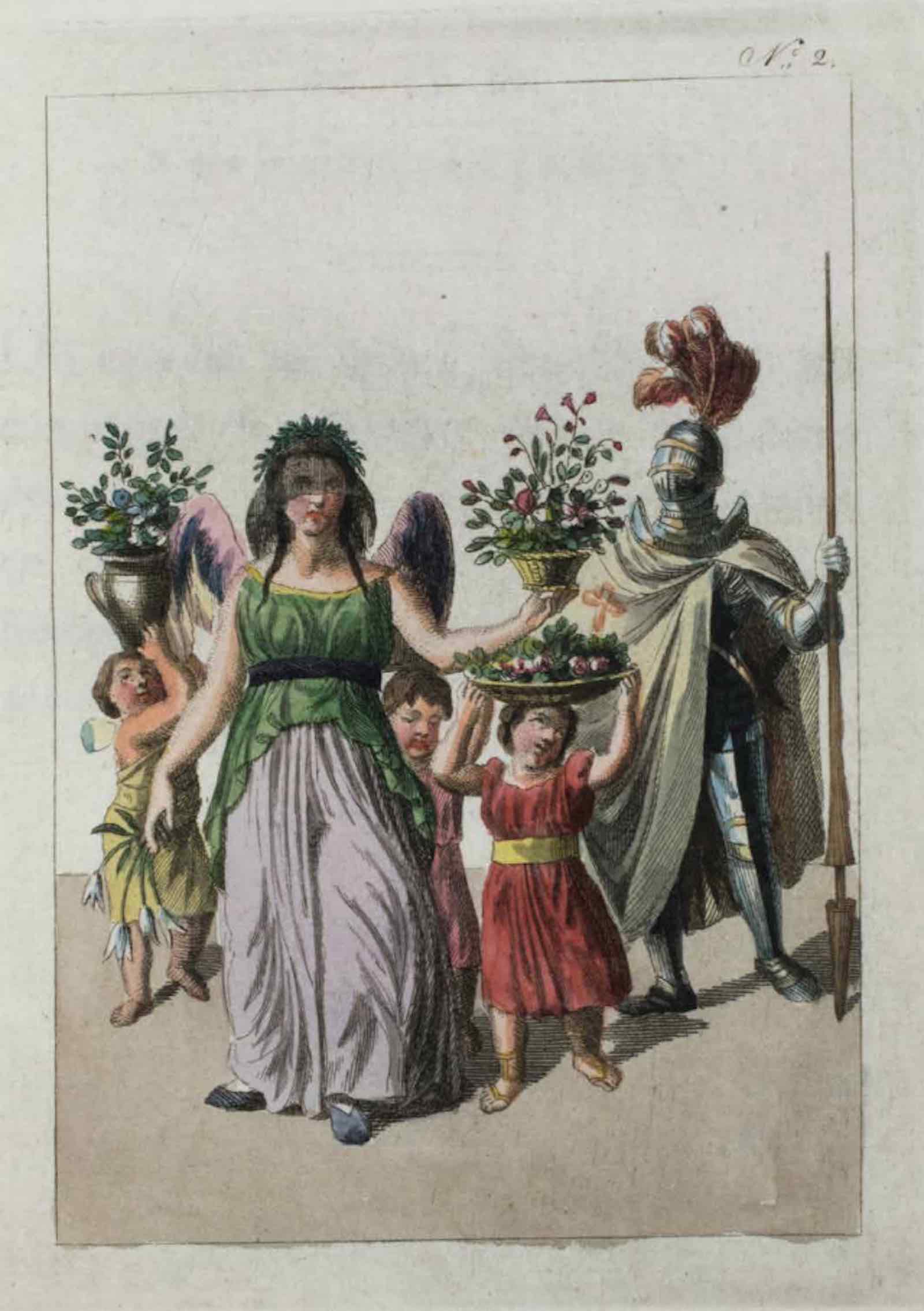 Hand-coloured carnival costume plates