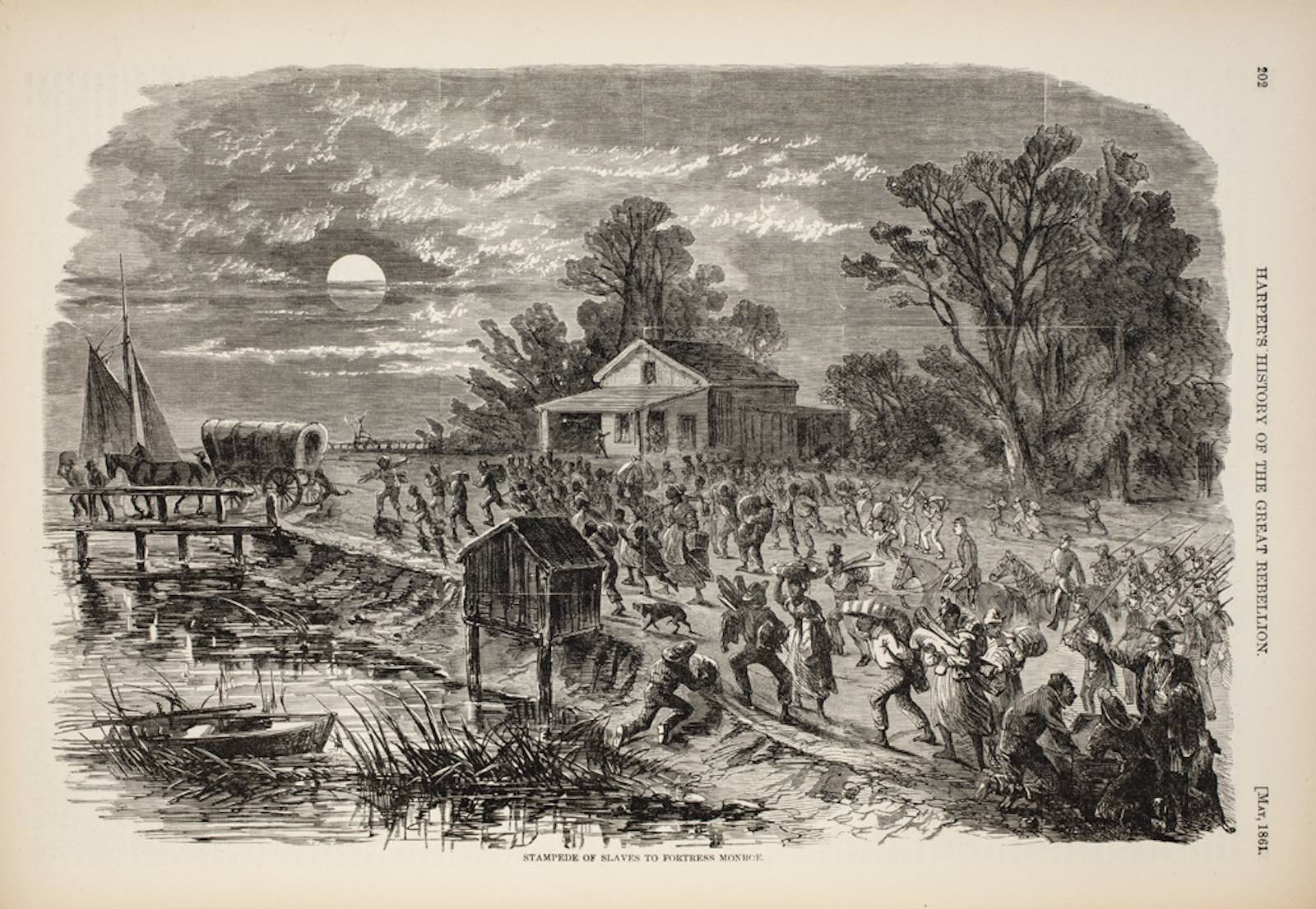 Alfred H. Guernsey (1824-1902) and Henry M. Alden (1836-1919), editors, Stampede of Slaves to Fortress Monroe from Harper’s Pictorial History of the Great Rebellion Chicago: McDonnell Bros. Publishing, 1866.