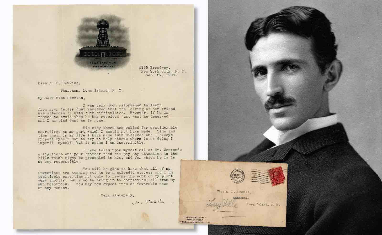 Letter by Nikola Tesla on the success of his inventions