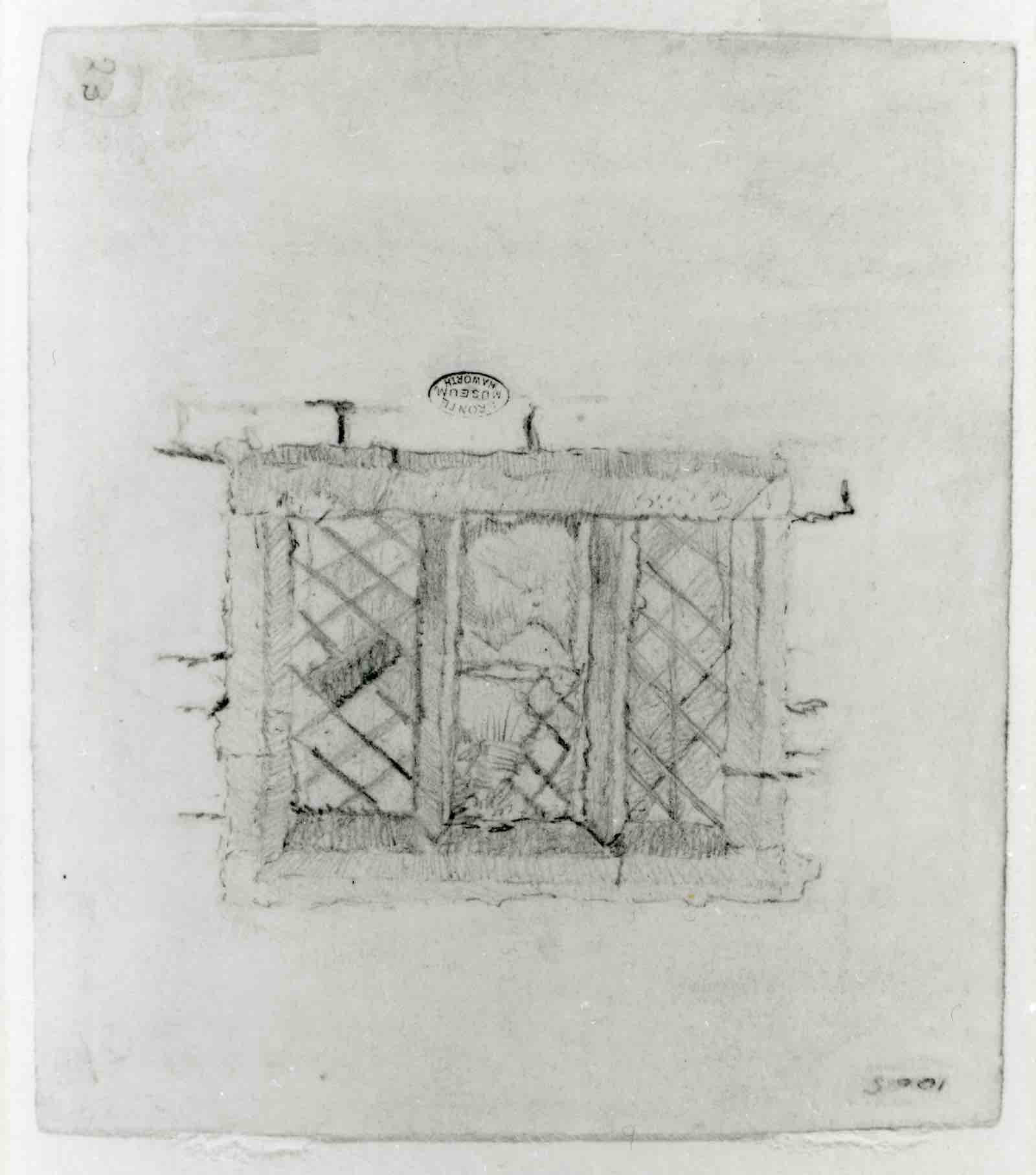 A drawing by Emily Brontë of a small hand reaching through a window, evoking a scene from Wuthering Heights