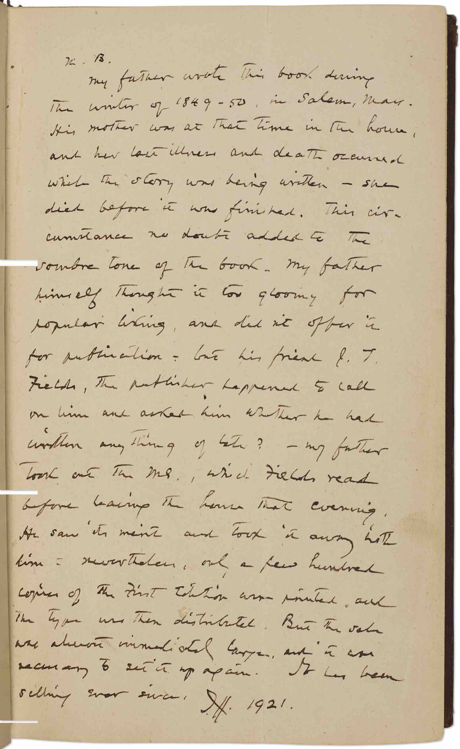 Hawthorne family's copy of The Scarlet Letter