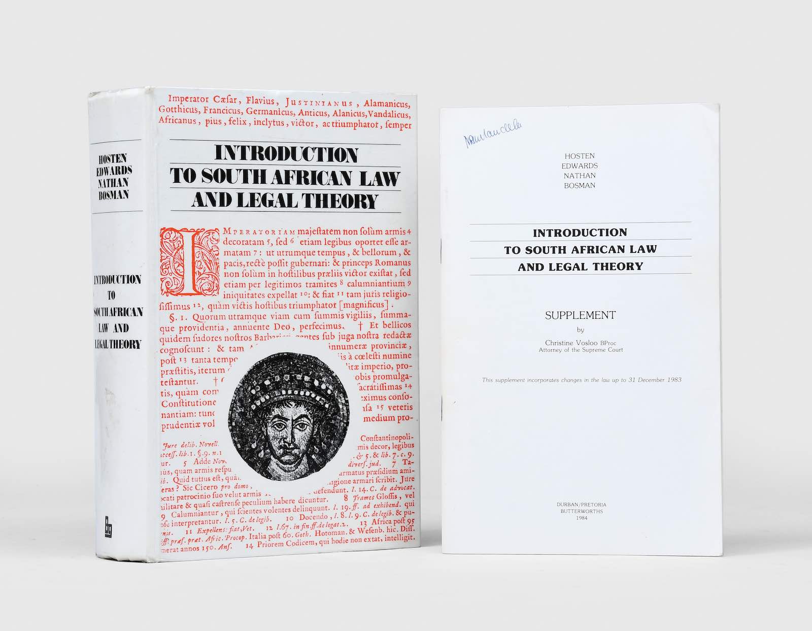 Introduction to South African Law and Legal Theory by W. J. Hosten and others (1983), Nelson Mandela’s personal copy, inscribed by him in prison