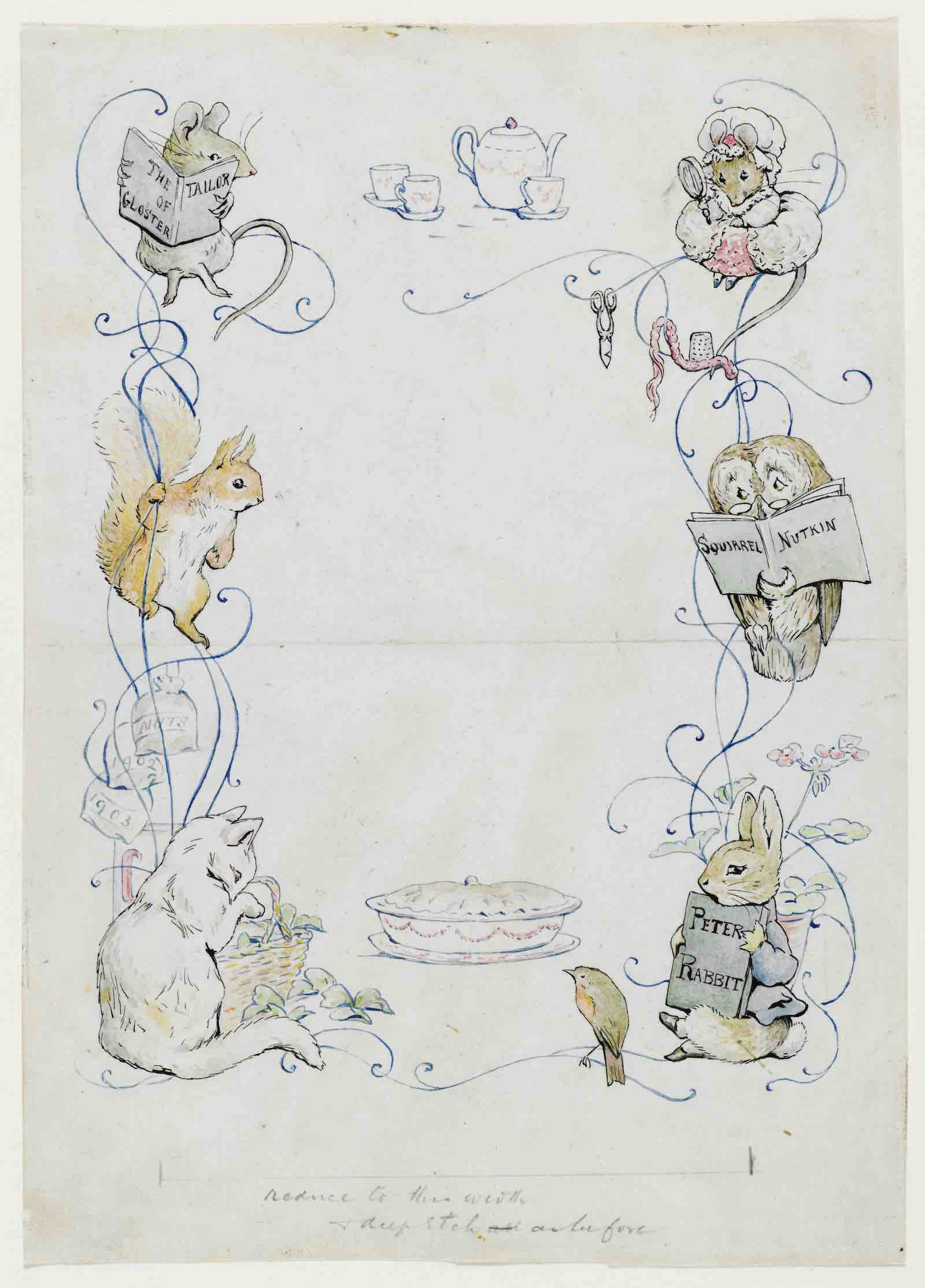 The Tailor of Gloucester endaper by Beatrix Potter, December 1903