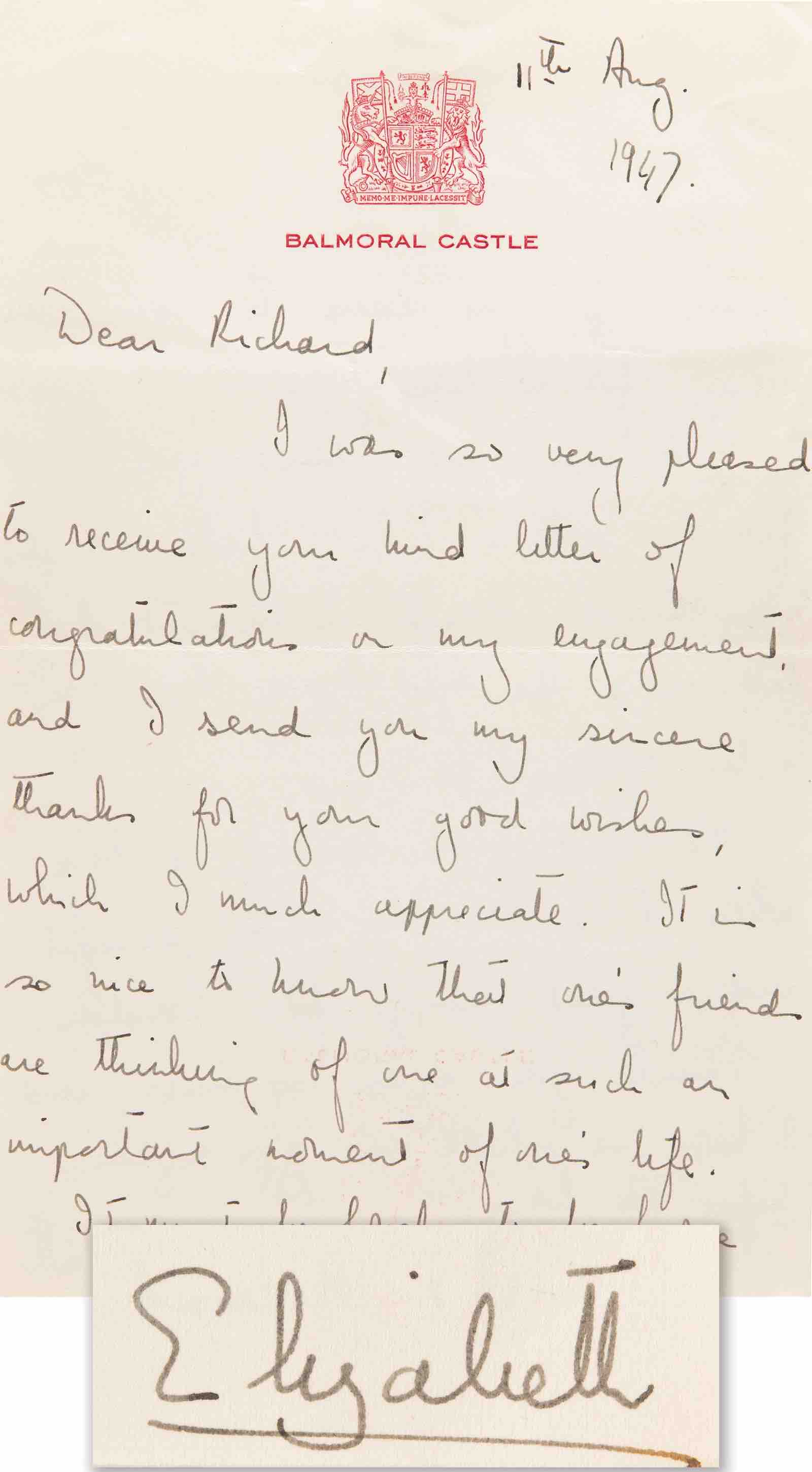Queen Elizabeth II signed letter