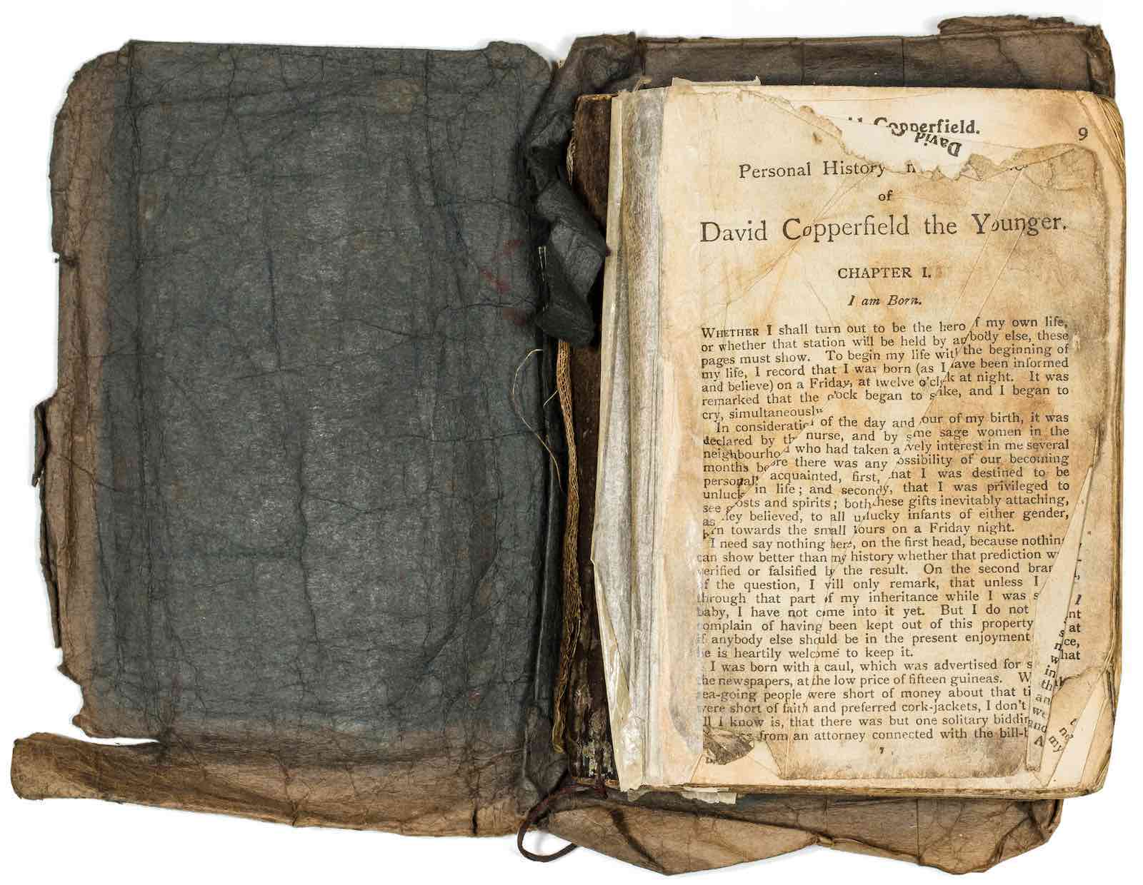The blubber-stained copy of David Copperfield taken to Antarctica by Captain Scott’s 1910 expedition on the Terra Nova
