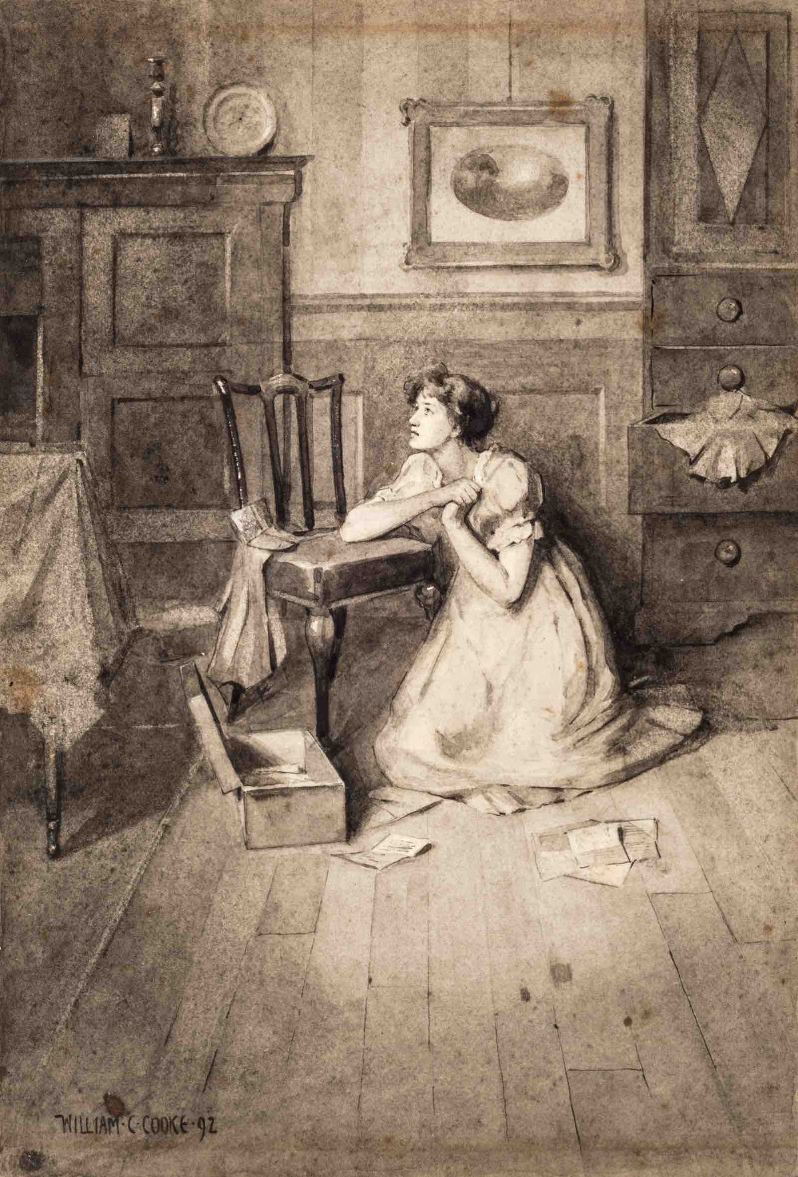 Alone (Marianne Dashwood), William Cubitt Cooke, wash drawing, 1892