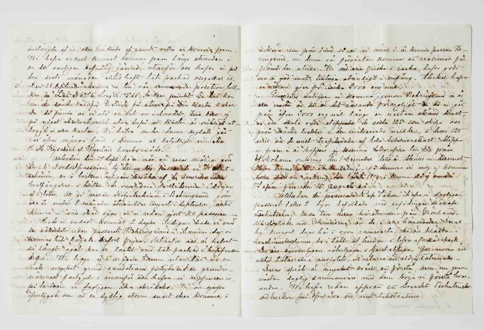 Palander's first letter from the ice-bound Vega to his wife Anna