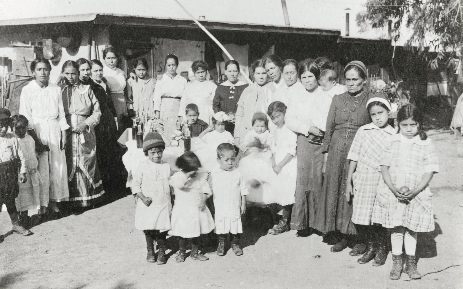 Ester Hernandez’s grandmother Tomasa, mother, and uncle in a railroad “camp” in Texas