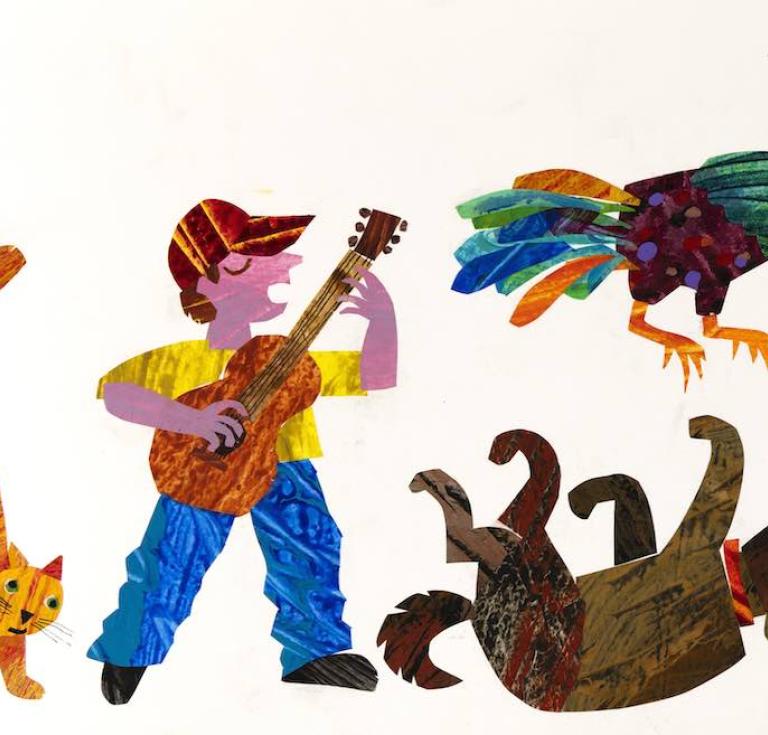Eric Carle, Illustration for Where Are You Going? To See My Friend! by Eric Carle and Kazuo Iwamura 