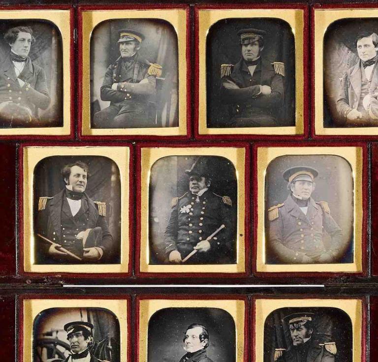 The daguerreotype set of the franklin expedition men in their uniforms 