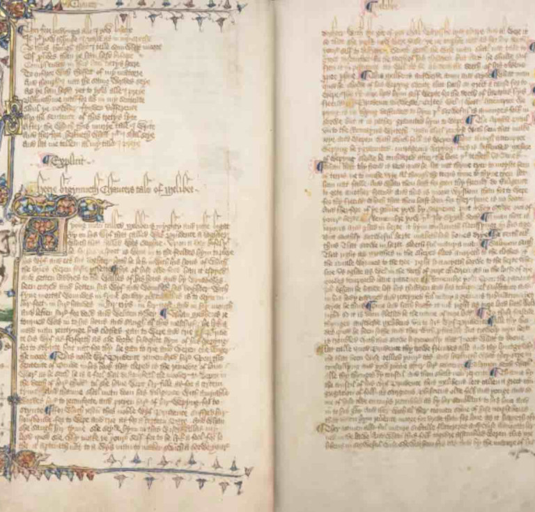 The Huntington's Ellesmere Chaucer featuring what is thought to be a portrait of Chaucer