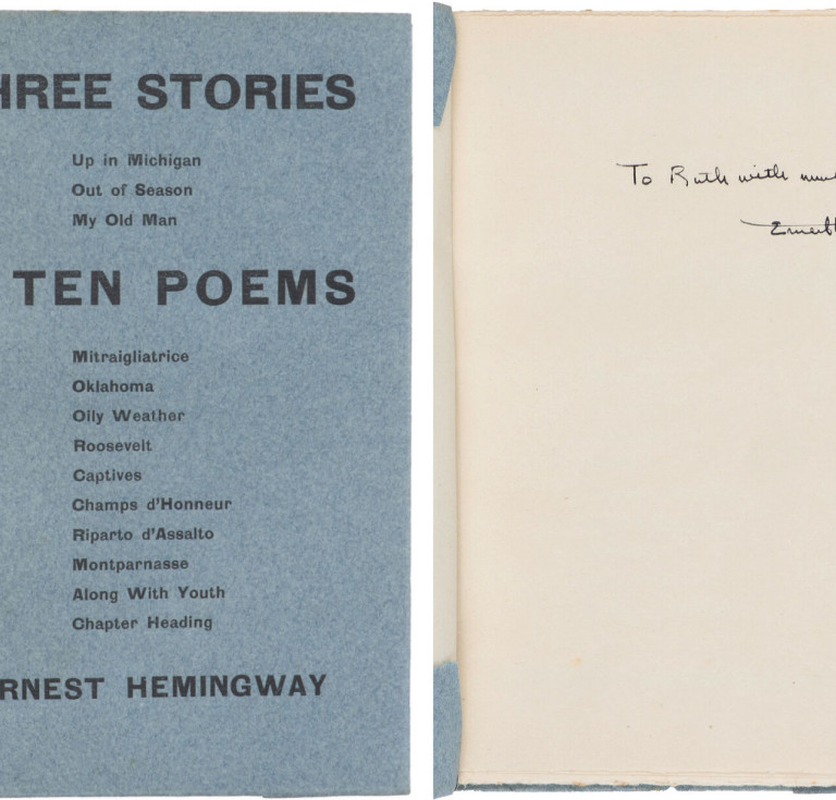 Hemingway inscribed the book to his cousin, Ruth Lowry