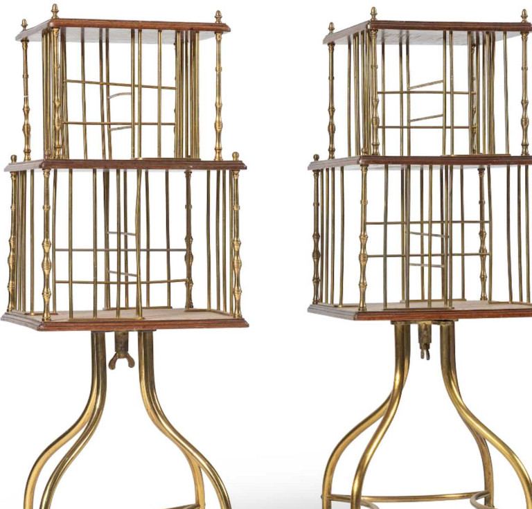 pair of early 20th century mahogany and brass revolving bookcases 