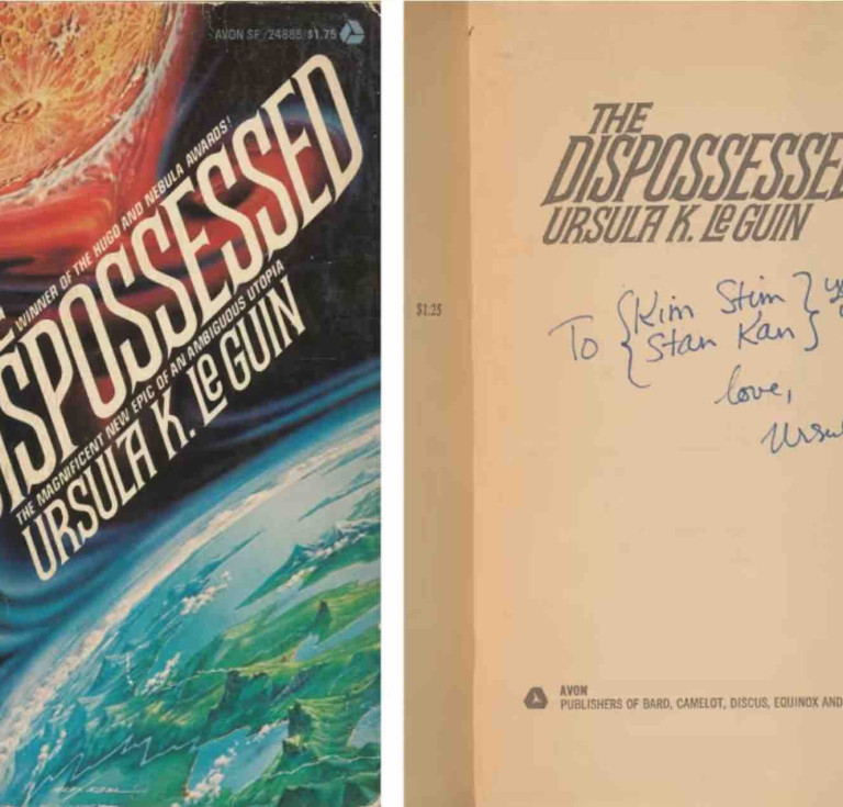 Copy of The Dispossessed by Ursula K. Le Guin, 1985. Inscribed to Kim Stanley Robinson by Ursula K. Le Guin.