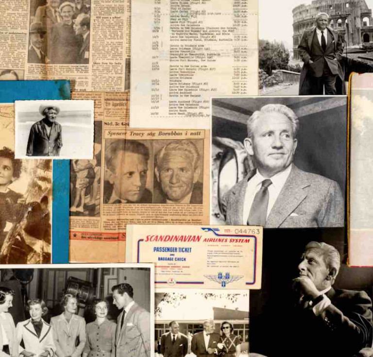 A collection of Spencer Tracy ephemera including Ten Minutes by Lieutenant Commander Harry Manning, inscribed by the author to Spencer Tracy; a typed speech for Spencer Tracy to give in 1945 regarding Irving Thalberg; a Captain Courageous press book; and a travel Itinerary from August 1943