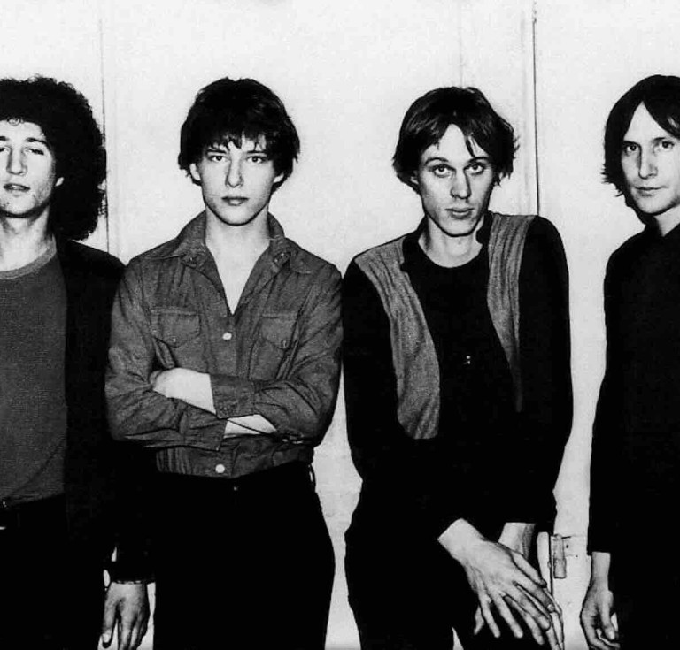 Television in a 1977 publicity photo promoting their debut album Marquee Moon on Elektra Records. Left to right: Billy Ficca, Richard Lloyd, Tom Verlaine, and Fred Smith.