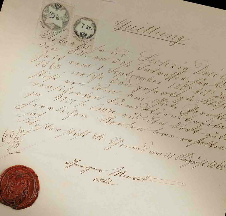 The Gregor Mendel financial receipt issued from St. Thomas’s Abbey in Brno