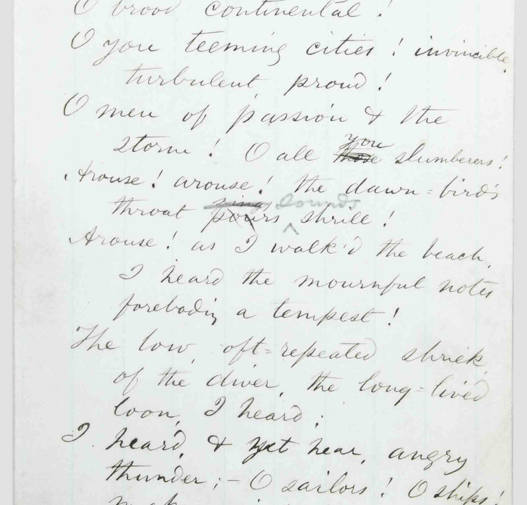 Walt Whitman's O brood continental autograph manuscript poem, early 1860s